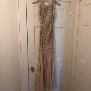 Aidan Mattox open back Elegant Sequin Gown with Tulle Skirt